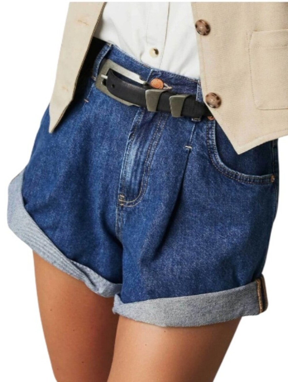 Free People Danni Roll Cuff High-Waisted Denim Shorts-NWOT